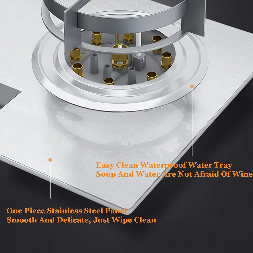 Gas Stove,17760 BTU Stainless Steel Tabletop/built-in Gas Cooktop 2 Burners,Nine-chamber High Flame,Timer Off LPG/NG (Size : NG)