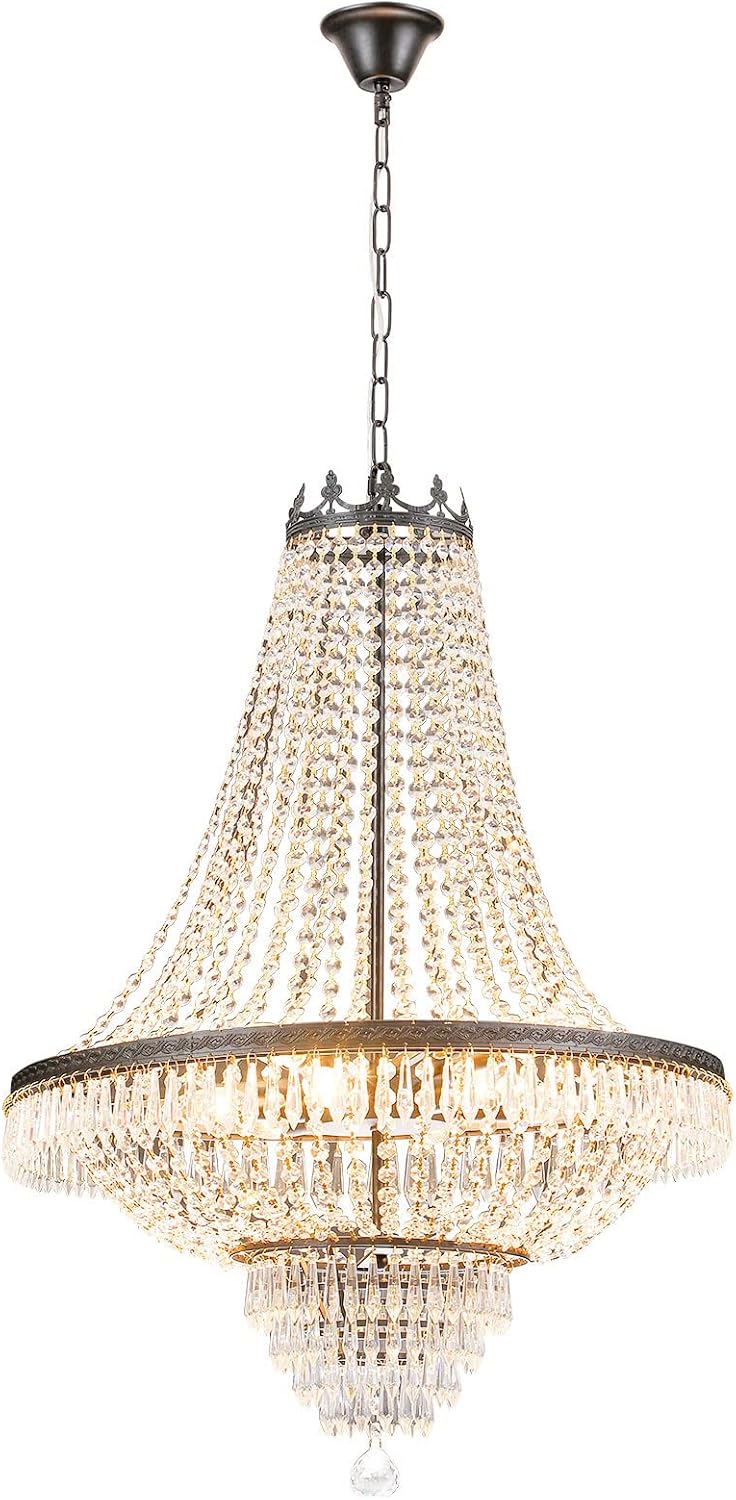 9 Light Modern Crystal Chandelier French Empire Pendant Light D24 x H30inch