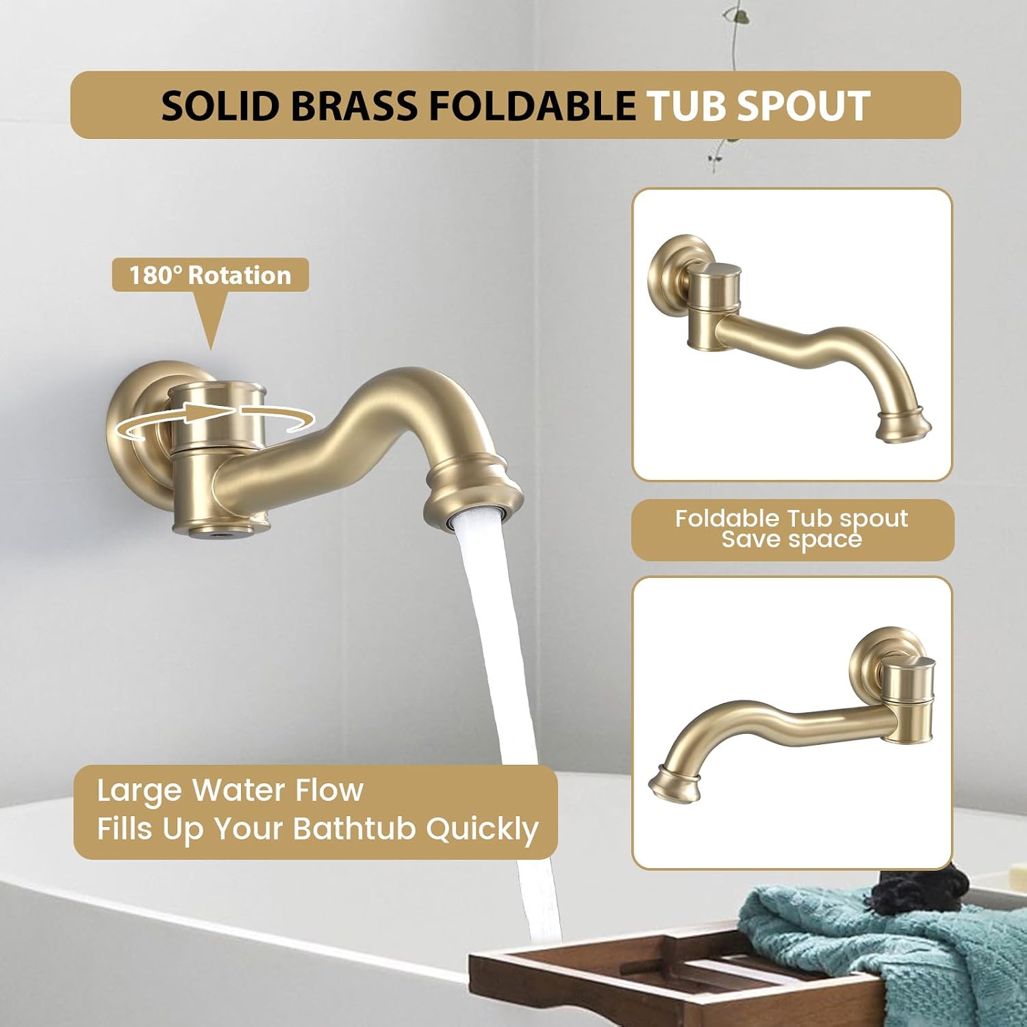 Rainfall Shower System with Handheld Sprayer,Brushed Gold Antique Shower Faucet Sets,Shower Fixture Combo with Brass Pressure Balance Valve,Complete Shower System Kit with Foldable Tub Spout
