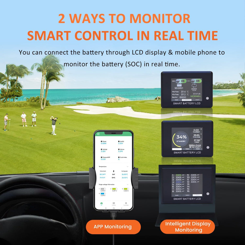 CHINS 48V 150Ah Lithium Golf Cart Battery, Built-in Smart 200A BMS, Includes 48V 18A Charger, 48V Lithium Battery, Max 10.24kW Output 70 Miles Range, Perfect for Golf Cart