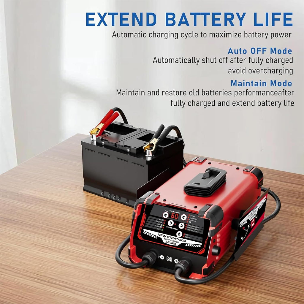 12V 24V Car Battery Charger & Engine Starter, 0-60A Automatic Battery Maintainer, 300 Cranking Amps, Jump Starter & Smart Trickle Charger