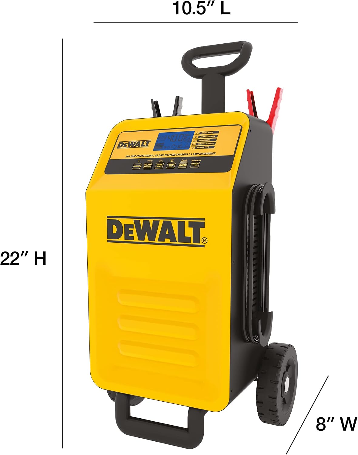 DeWalt DXAEC200 Professional Rolling 40 Amp Battery Charger, 3 Amp Maintainer with 200 Amp Engine Start