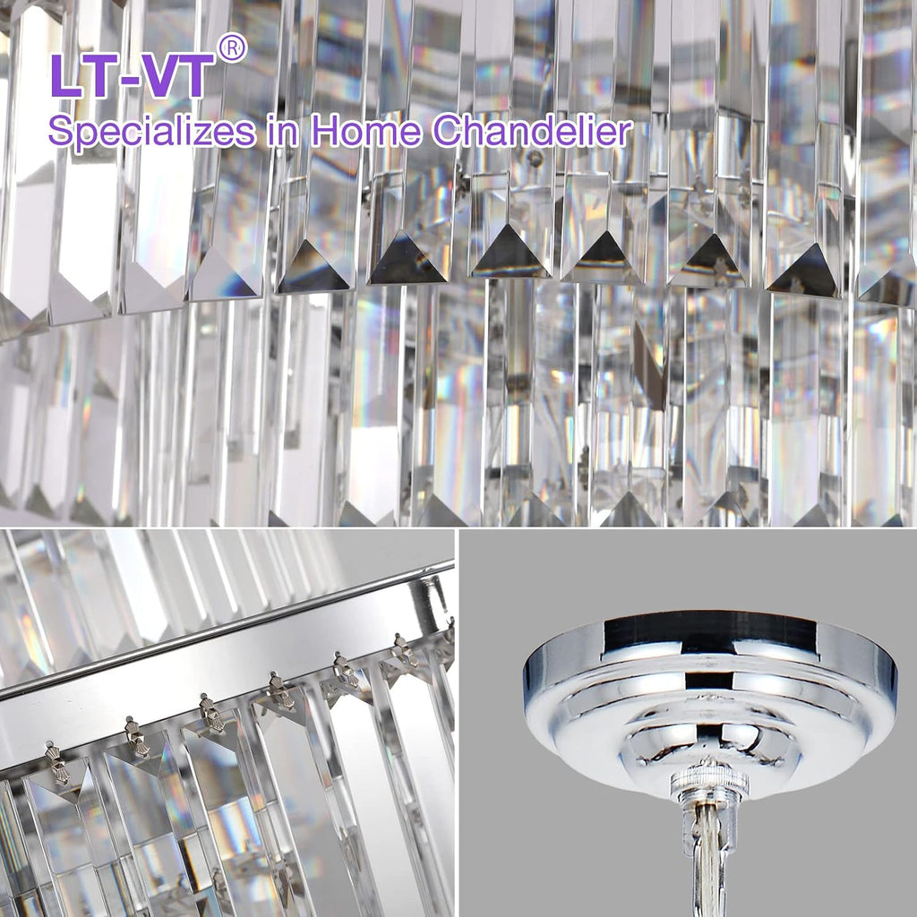 Crystal Chandeliers Modern Style Chrome 39 inch & Lights Round Hanging Classic Pendant Ceiling Chandelier Lighting Fixture 7-Tier for Dining Room Living Room