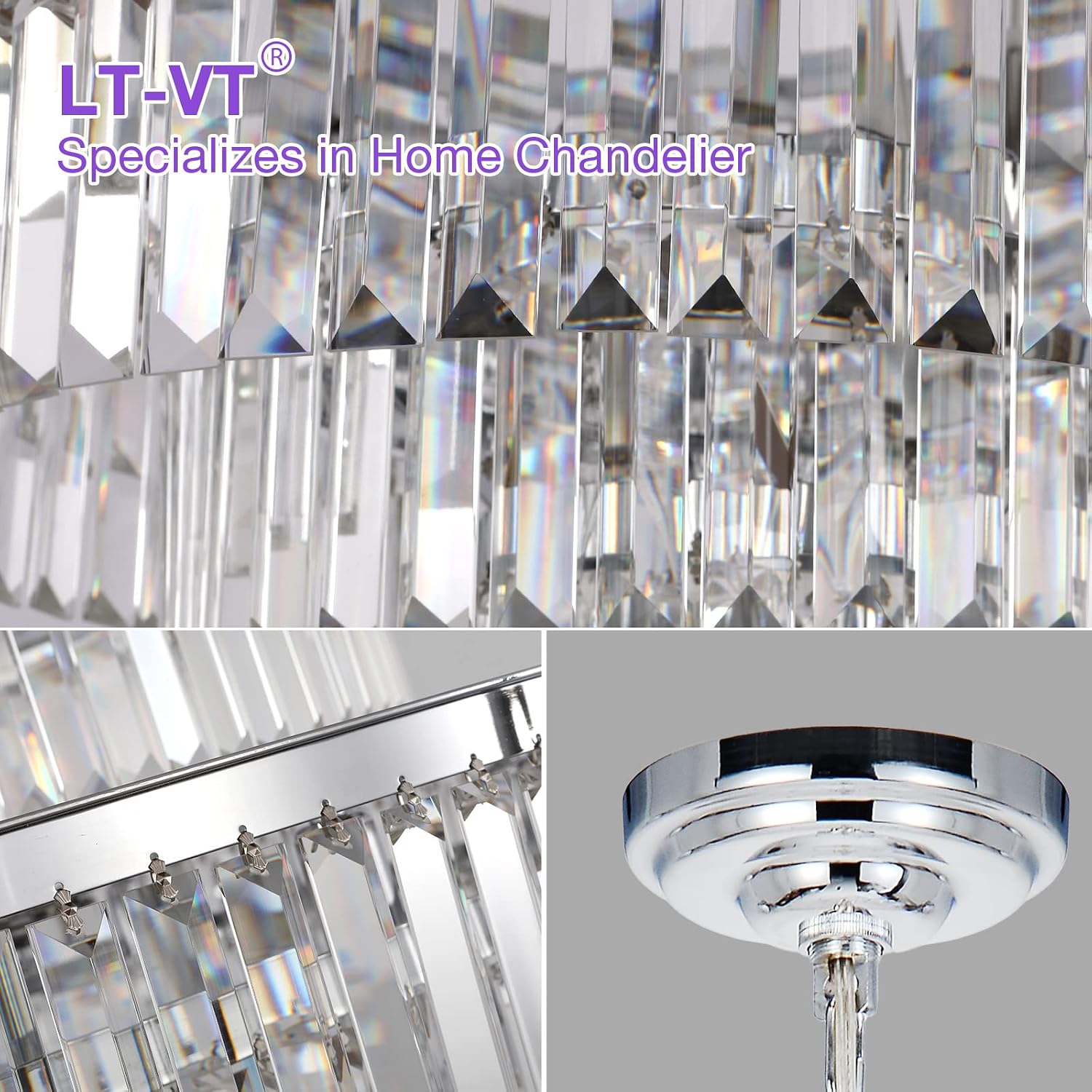 Crystal Chandeliers Modern Style Chrome 39 inch & Lights Round Hanging Classic Pendant Ceiling Chandelier Lighting Fixture 7-Tier for Dining Room Living Room