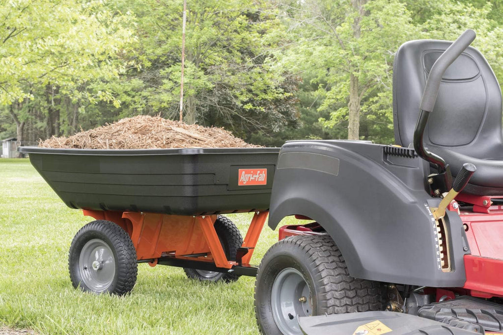 Agri-Fab 45-0533 650 lbs Tow Behind Poly Dump Cart, 10 CU. FT.; Lawn & Garden Cart/Trailer for Lawn Mowers, 16' Pneumatics Tires, Easy to Use Foot Pedal Dumping Lever