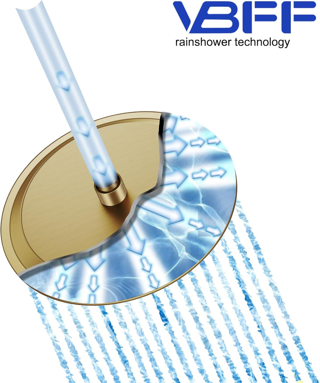 VBFF-Shower Head,rain shower head, 12 inch- Round Shower Head, 1.8 GPM Flow Rate, rainfall showerhead,VBFF13 (Brushed Gold)