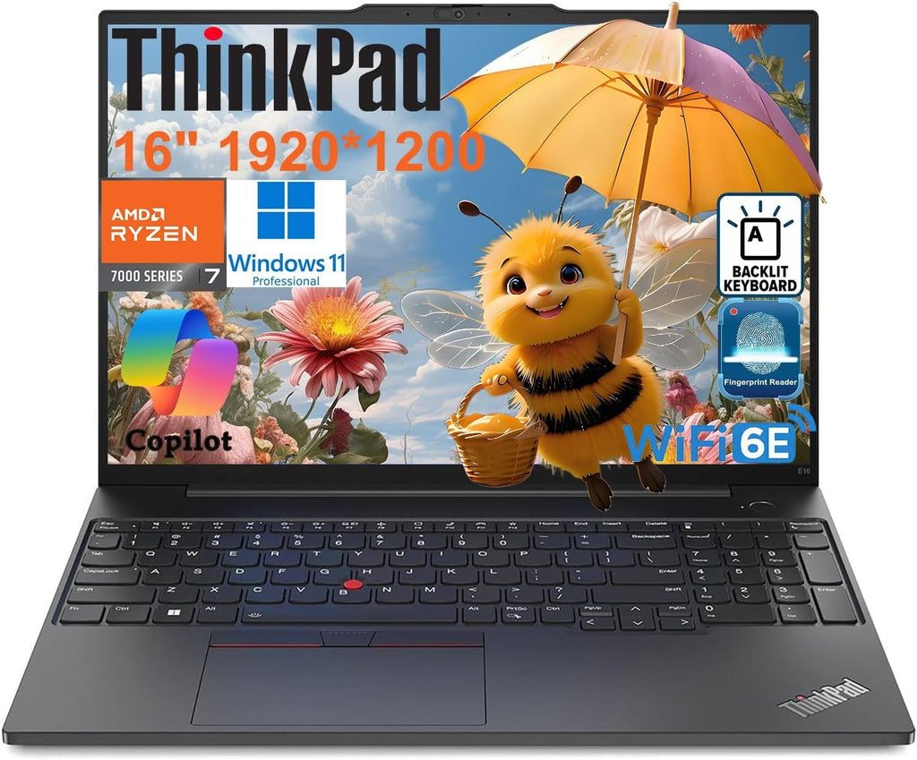 Lenovo ThinkPad E16 Gen 2 Business Laptop Computer, AMD Ryzen 7 7730U, 16GB DDR5 RAM, 1TB PCIe SSD, 16' FHD+, WiFi 6E, Backlit KB, Fingerprint Reader, Windows 11 Pro (Renewed)