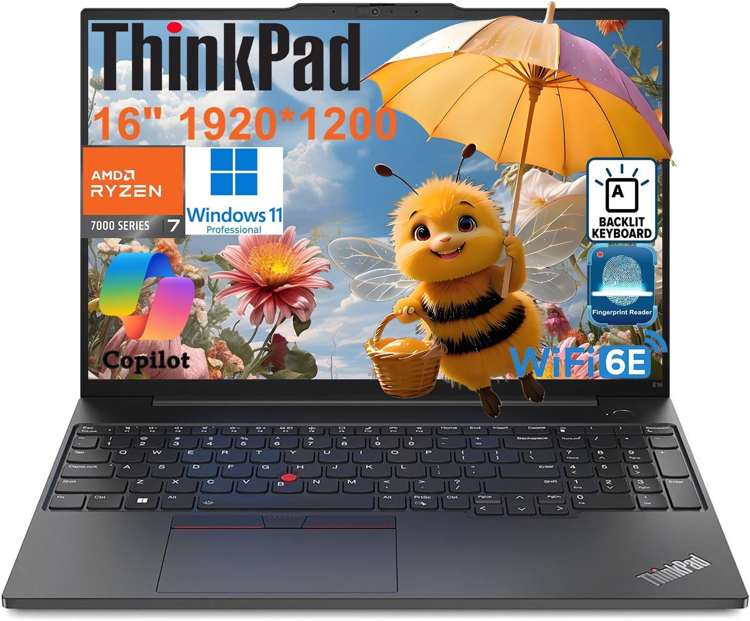 Lenovo ThinkPad E16 Gen 2 Business Laptop Computer, AMD Ryzen 7 7730U, 16GB DDR5 RAM, 1TB PCIe SSD, 16' FHD+, WiFi 6E, Backlit KB, Fingerprint Reader, Windows 11 Pro (Renewed)