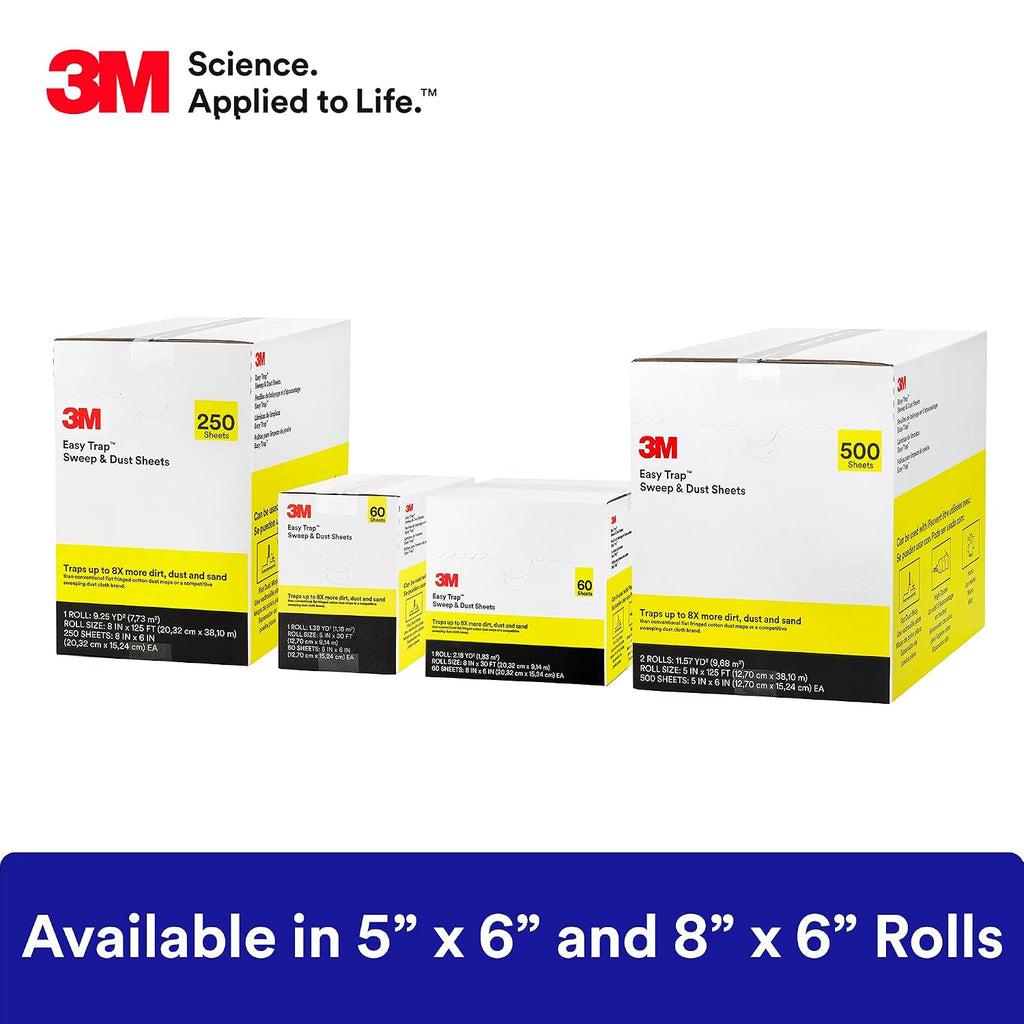 3M Easy Trap Sweep and Dust Sheets,1 Roll of 60 8' x 6' Sheets,Disposable Easy Sweep Floor Duster,Picks Up 8X More Dirt,Dust,Sand,Hair,Works on Dry or Wet Surfaces,Hardwood Floors,59152W,(Pack of 8)