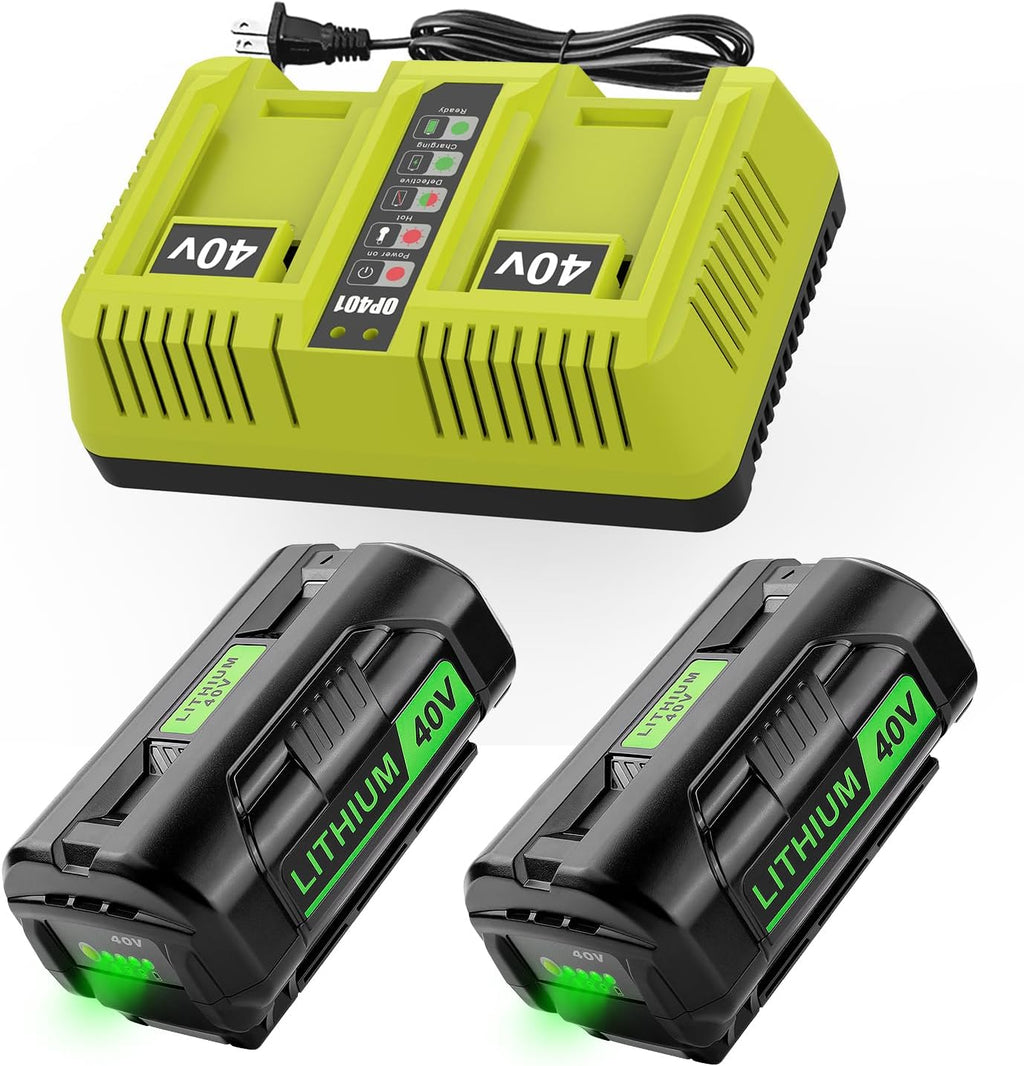 40 Volt 6500mAh OP401 Compatible with Ryobi 40V Battery OP4026 OP40201 OP4040 OP40401 OP4050 OP4050A OP40501 with Dual 40V Charger
