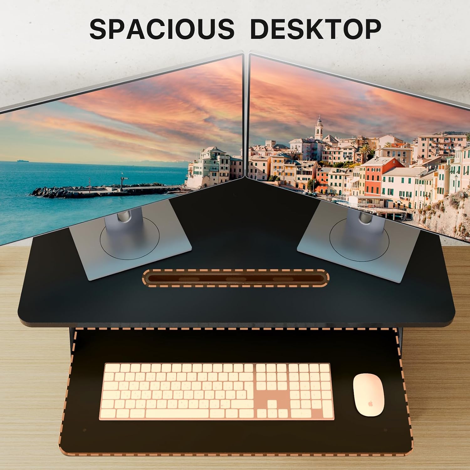 JOY worker Standing Desk Converter, 32' Wide Height Adjustable Sit Stand Up Desk Riser with Keyboard Tray, Desktop Workstation Riser for Home Office Computer Laptop, Particle Board, Black