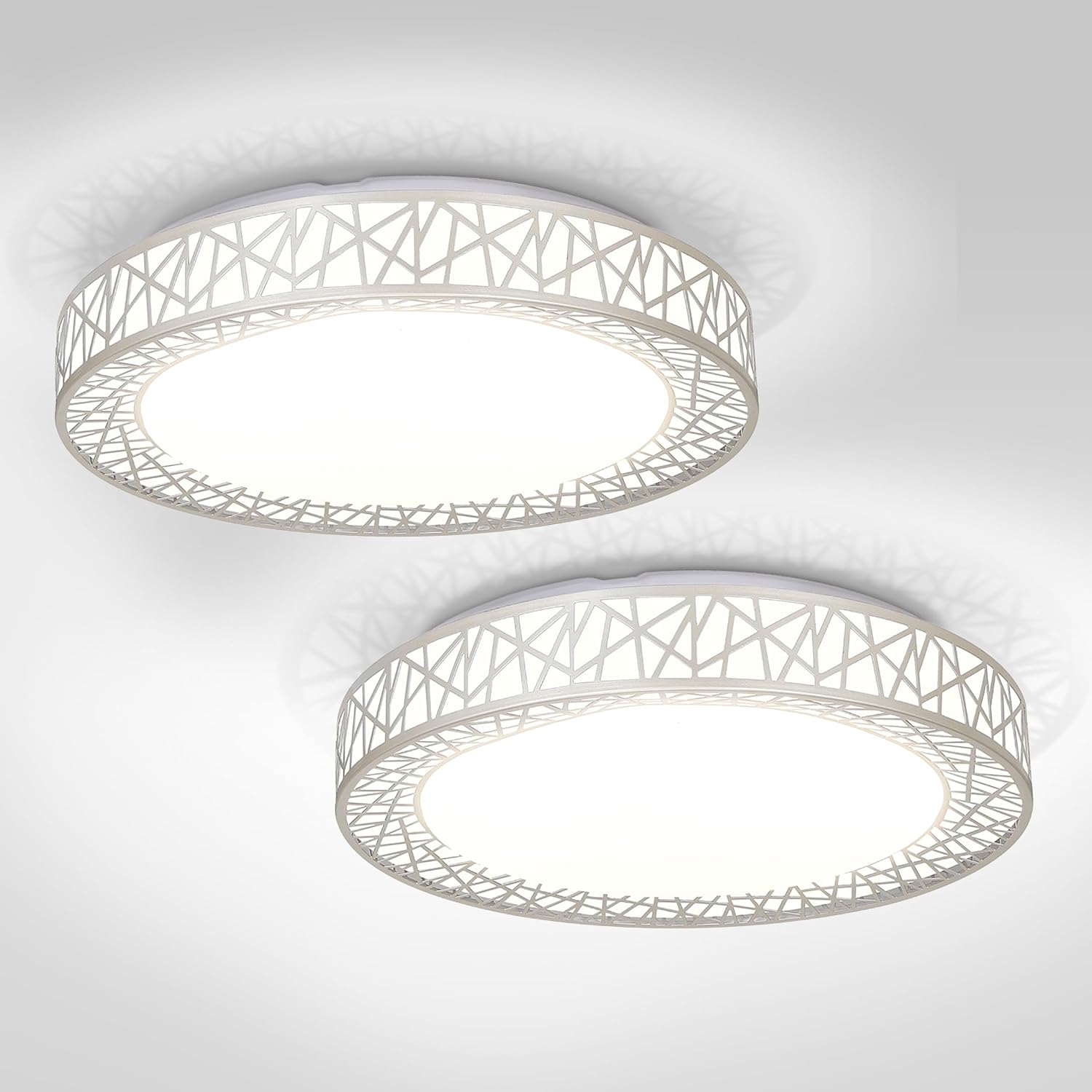ASD 18 Inch LED Flush Mount Ceiling Light Fixture for Bedroom, 35W 1992LM 5CCT 2700K-5000K, Dimmable Lights, Dining, Living Room, Kitchen Lamps, Modern Home Lighting Fixtures, Nickel, ETL, 2 Pack