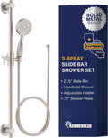 HammerHead Showers Solid Metal 27.5 Inch Shower Slide Bar with 3-Spray Handheld Shower Head with Long Hose and Holder, 1.75 GPM Low Flow Shower Head, Brushed Nickel