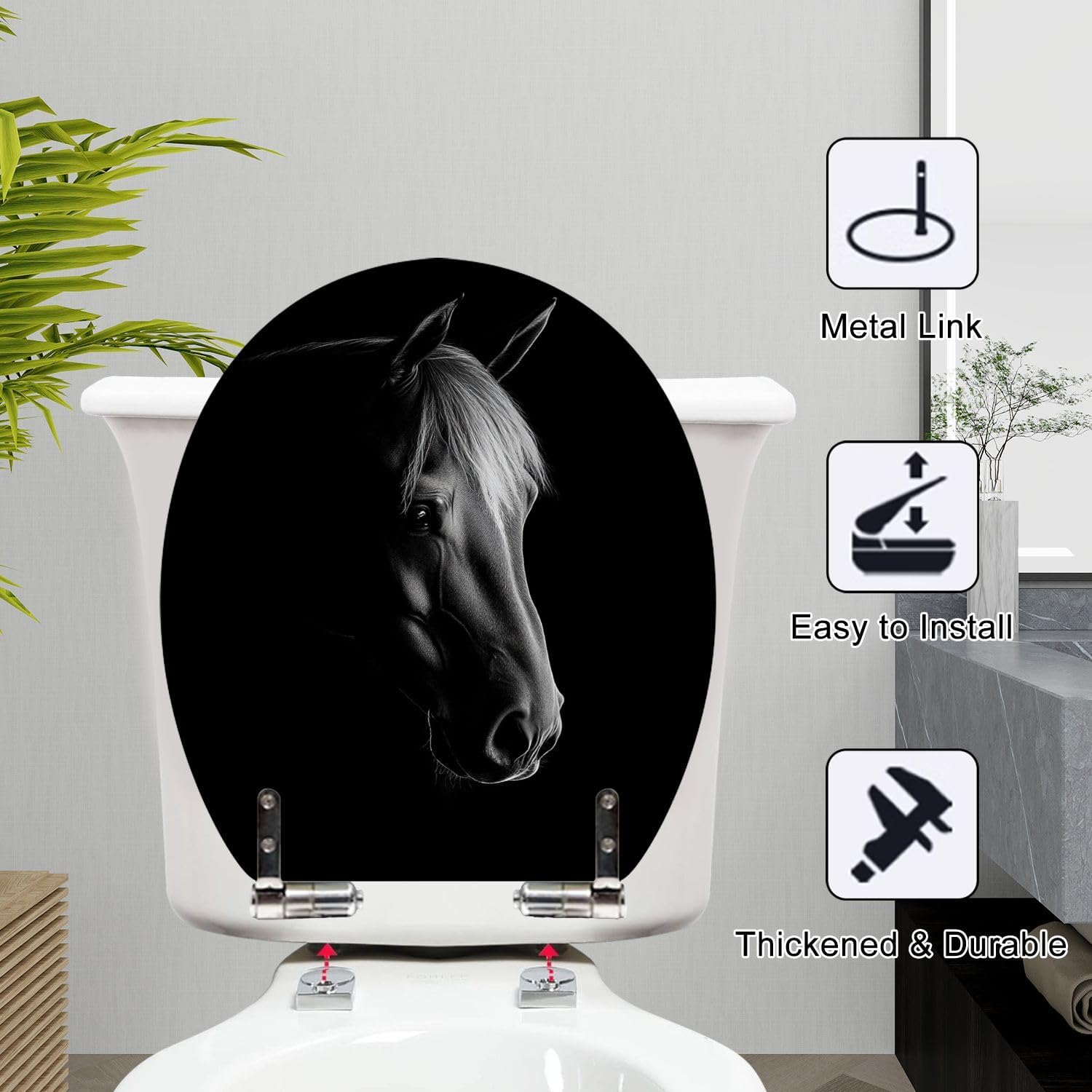 Round Toilet Seat horse Resin Toilet Seat Slow Quiet Close Lid with Quick-Release Hinges Cover Bumpers Easy to Clean Install
