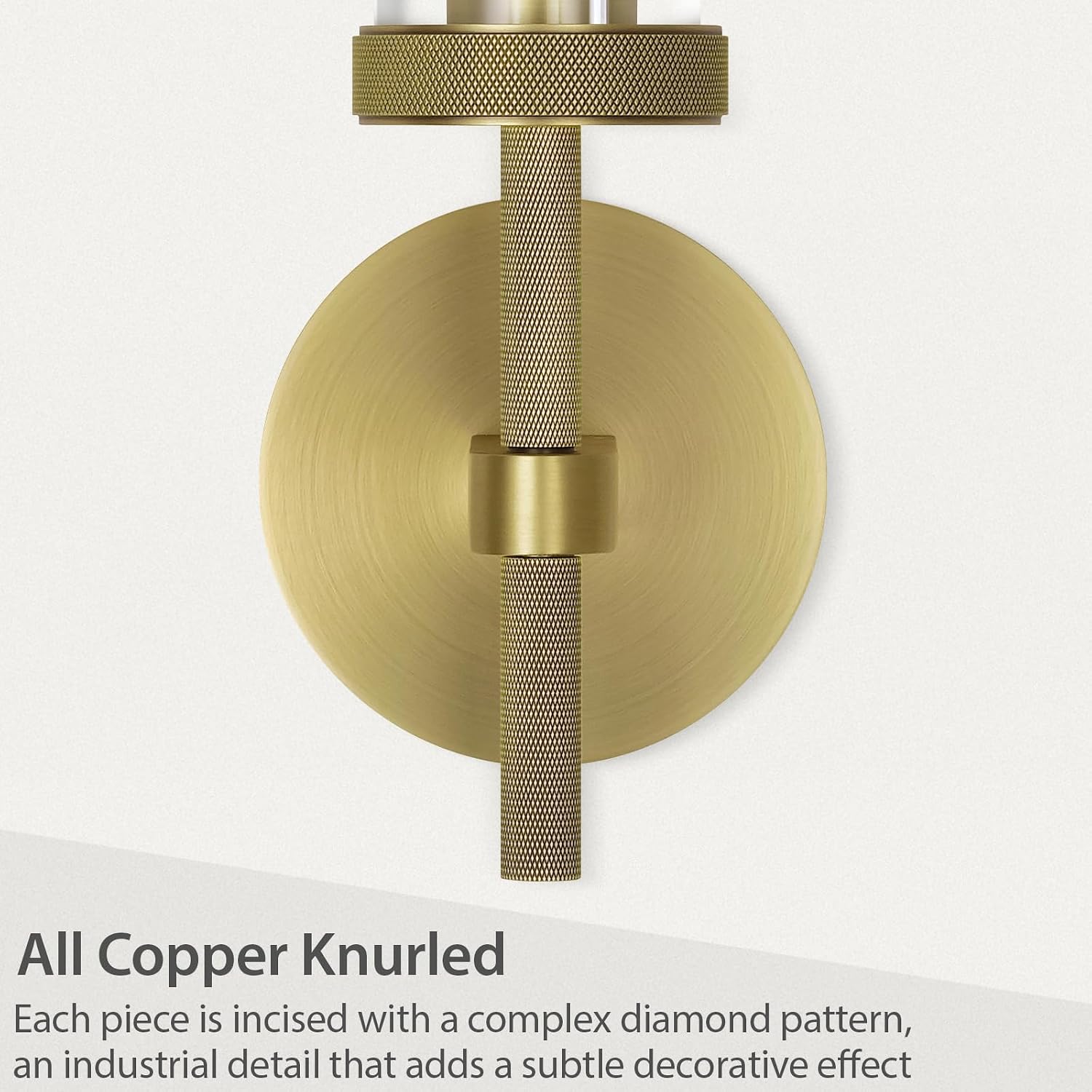 Knurled Brass Wall Sconces Indoors, Glass Tube Sconces Wall Lighting 14', Gold Bathroom Vanity Wall Sconces, Wall Lights For Living Room Bedroom Hallway Kitchen Bathroom Mirror(Including Bulb)