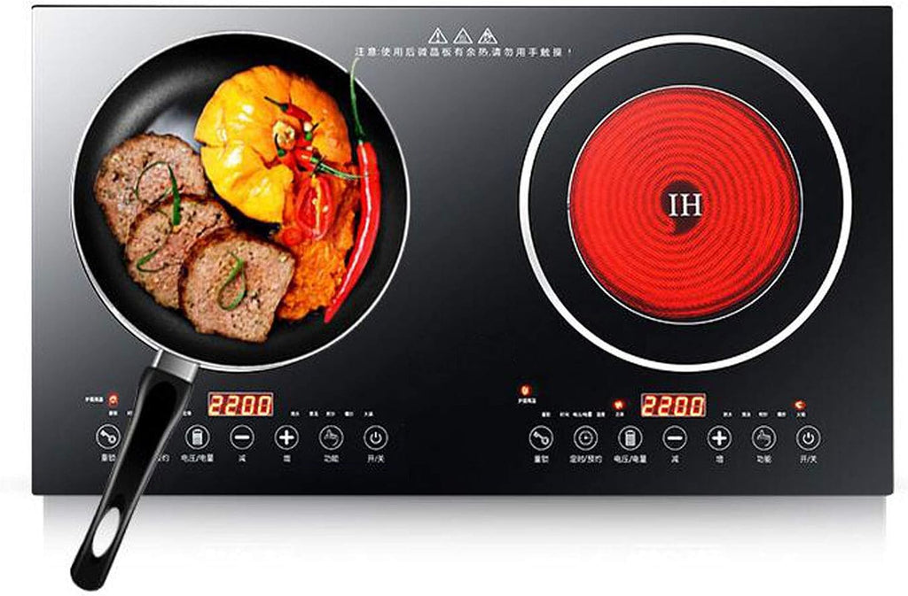 DYRABREST Electric Double Induction Cooktop,110V LCD Display Induction Hot Plate with 8 Levels Firepower and Multiple Cooking Modes,Far Infrared Heating Countertop Burners for Home (type 1)
