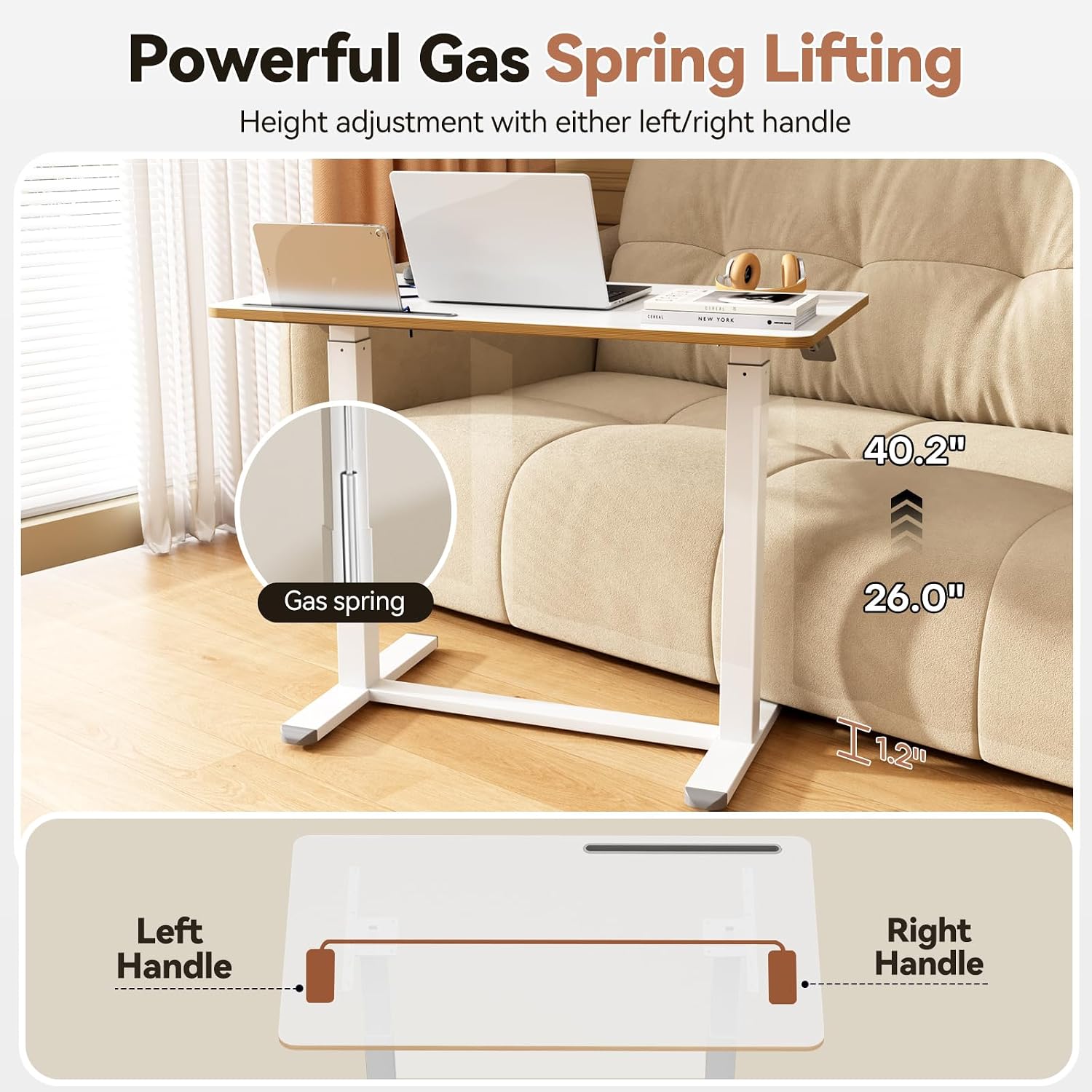 Mobile Standing Desk, 35inch Small Rolling Table with Drawer, Height Adjustable Sit Stand Workstation, White Portable Laptop Cart with Hidden Wheels or Lockable Casters