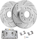 Detroit Axle - Front Brake Kit for Silverado Suburban Sierra Yukon XL 1500 Chevy Tahoe GMC Cadillac Escalade, Drilled & Slotted Disc Brake Rotors Brake Caliper Replacement : 12.99'' inch Rotor