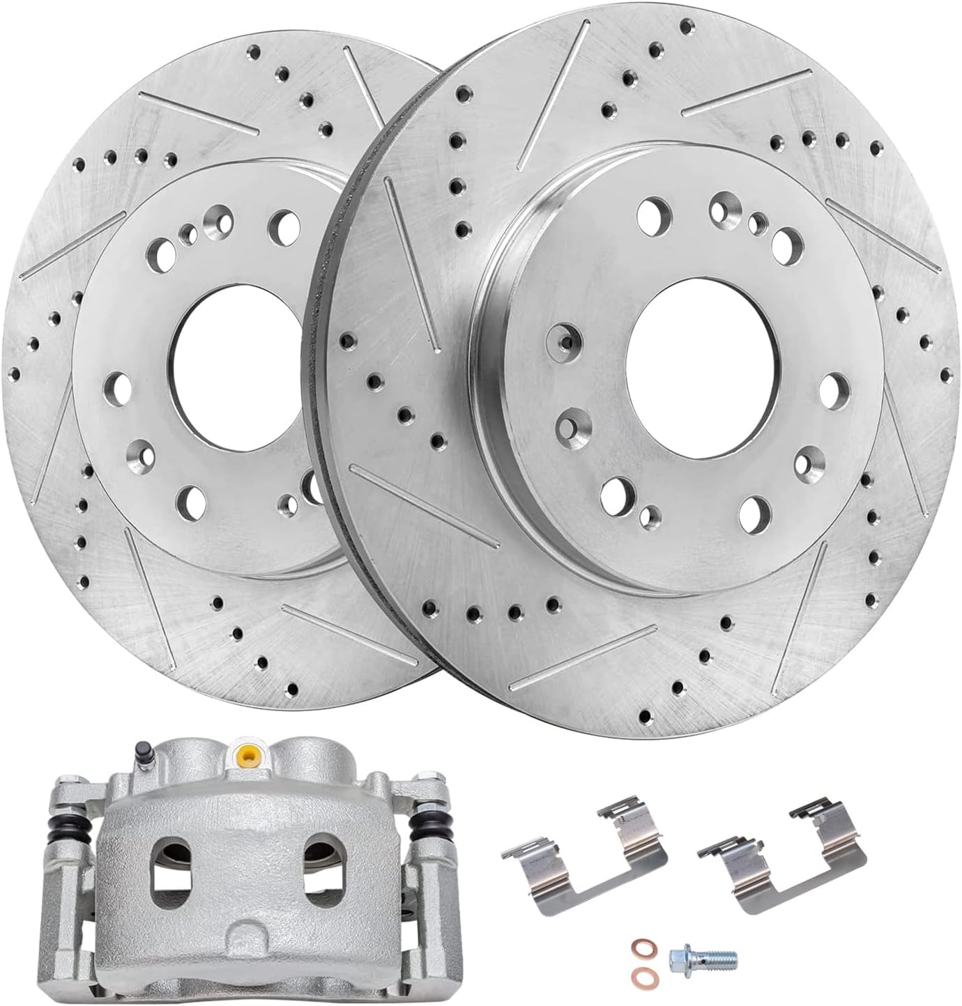 Detroit Axle - Front Brake Kit for Silverado Suburban Sierra Yukon XL 1500 Chevy Tahoe GMC Cadillac Escalade, Drilled & Slotted Disc Brake Rotors Brake Caliper Replacement : 12.99'' inch Rotor