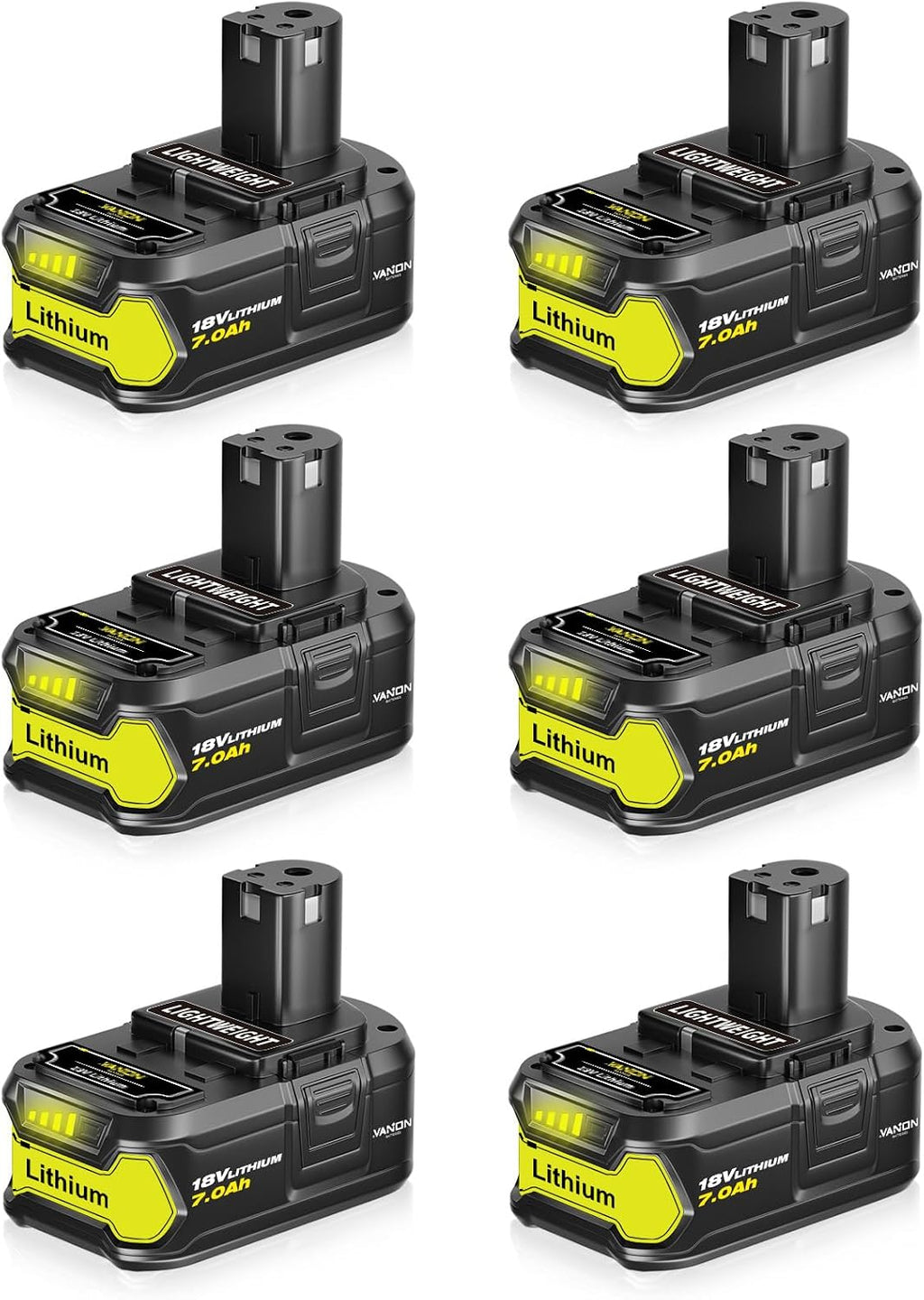 VANON Replacement for Ryobi 18V Battery 7.0Ah Lithium ion 18 Volt Batteries Replacement for Ryobi 18V Cordless Tools P108 P107 P105 P104 P103 6Pack