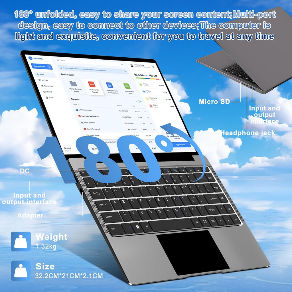 14 Inch Laptop Computer Win 11 8GB+256GB SSD Up to 1TB SSD Expand Laptops Celeron N4020 Up to 2.8Ghz 1080p FHD Dual WiFi BT4.2 with Webcam Screen Projection Function for Business Student- Gray