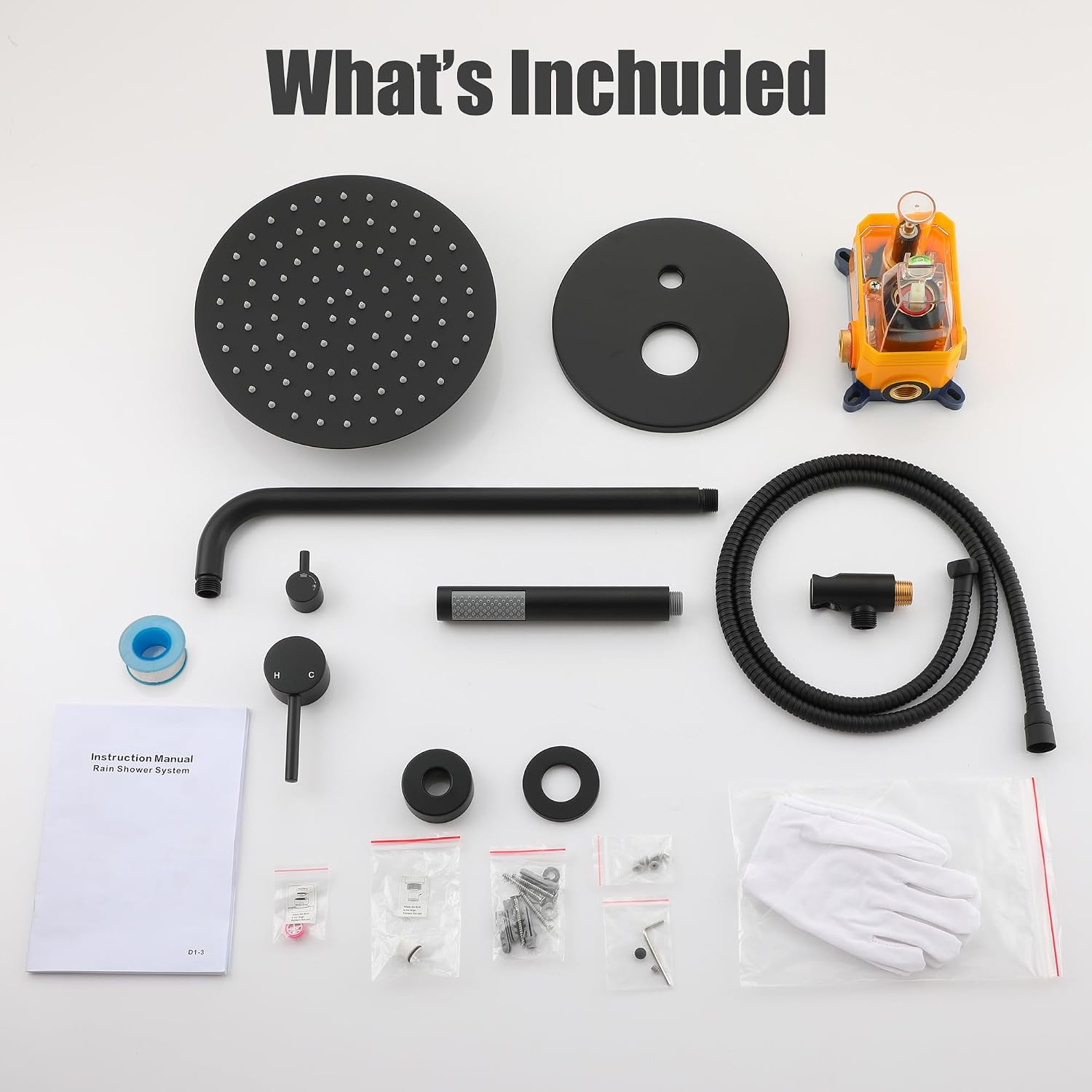 MONDAWE Round Shower Faucet Set, Wall Mounted Shower System 10 Inch Rainfall Shower Head with Handheld Combo, Matte Black High Pressure Rainfall Shower Set -Valve Included