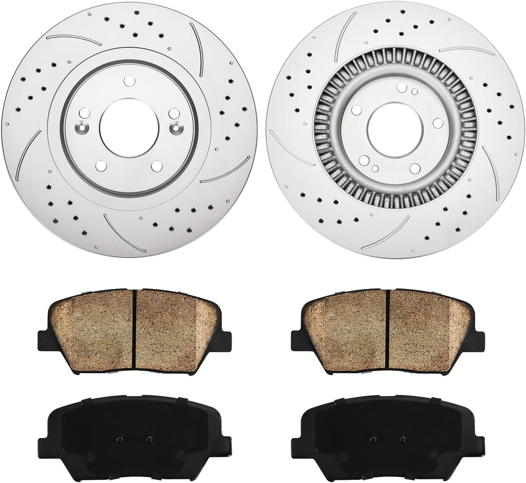 Front Brake Rotors and Pads kit Torchbeam replacement for 2016-2020 Sorento, 2017-2018 Santa Fe Sport, 31625+D1815 Drilled and Slotted Brake Rotors Ceramic Brake Pads