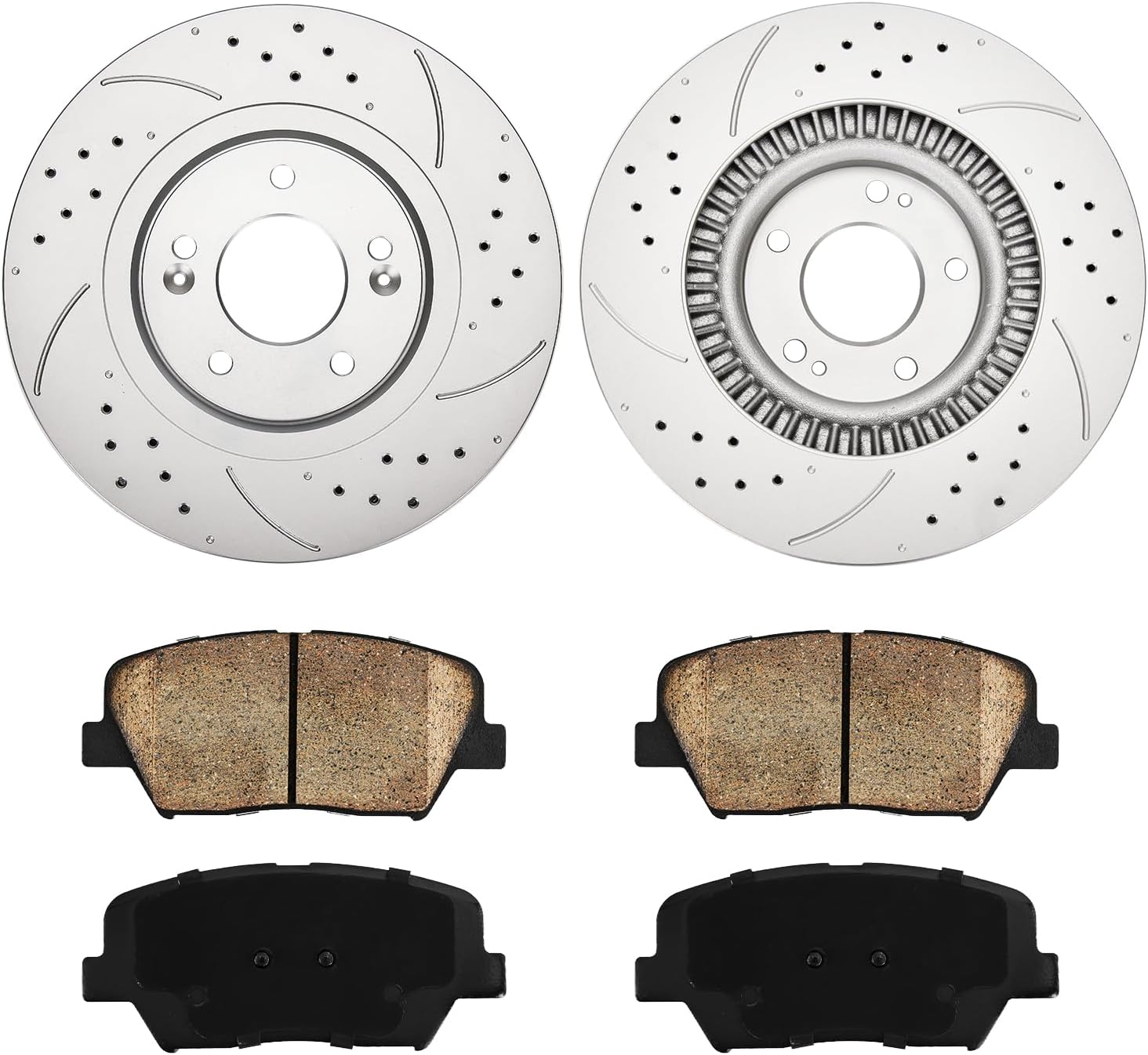 Front Brake Rotors and Pads kit Torchbeam replacement for 2016-2020 Sorento, 2017-2018 Santa Fe Sport, 31625+D1815 Drilled and Slotted Brake Rotors Ceramic Brake Pads