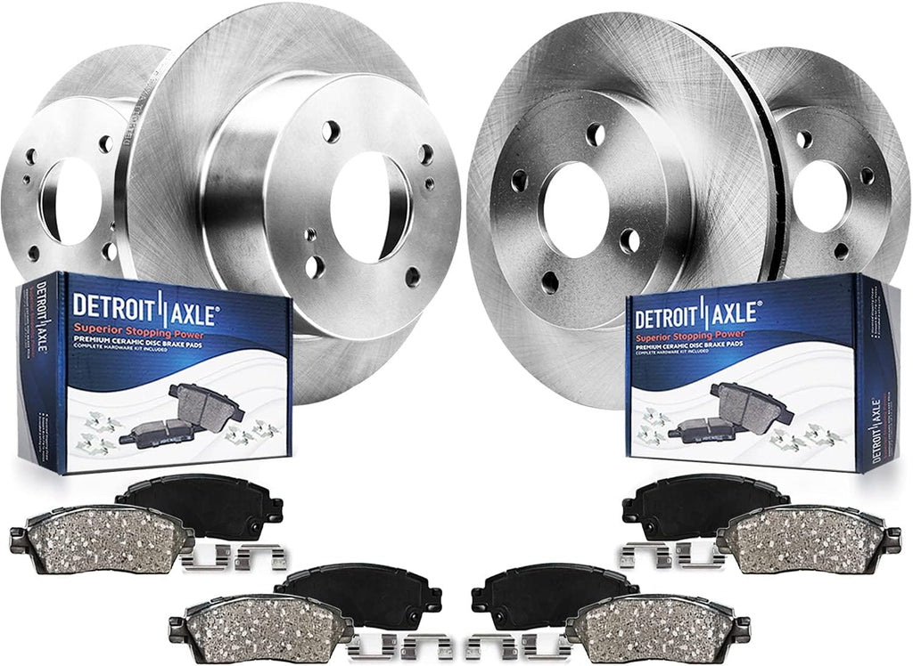 Detroit Axle - 8pc Brake Kit for Ford 2014-2019 Fiesta [ST, 4-Wheel Disc Brakes] Disc Brake Rotors 2015 2016 2017 2018 Ceramic Brakes Pads Replacement : 10.94' inch Front and 9.96' inch Rear Rotor