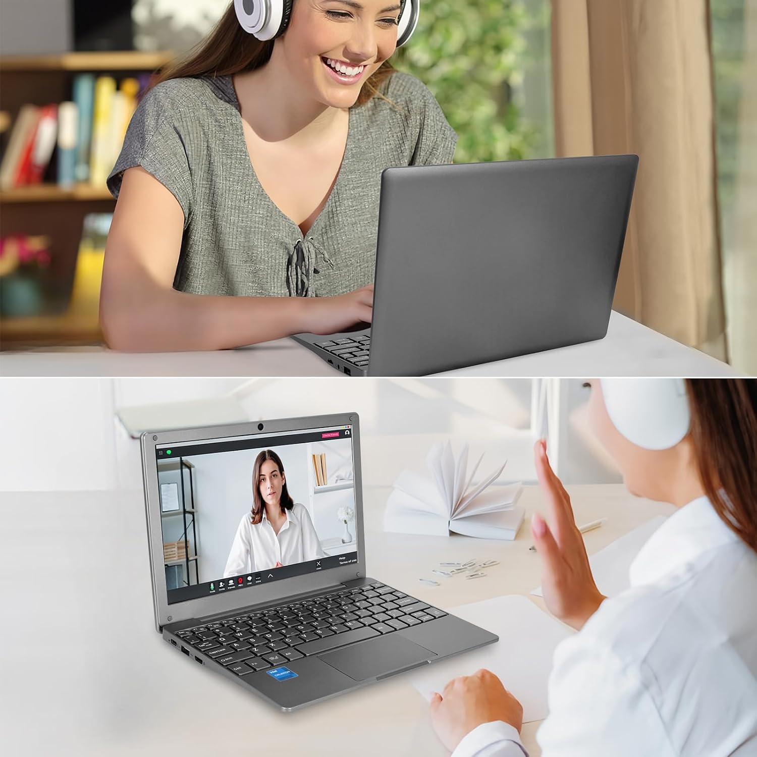 Portable Mini Education Laptop Computer with Celeron N4000 CPU 8GB RAM 256GB SSD HD IPS Screen, Laptop Computer for Learning, Office Work (Gray)