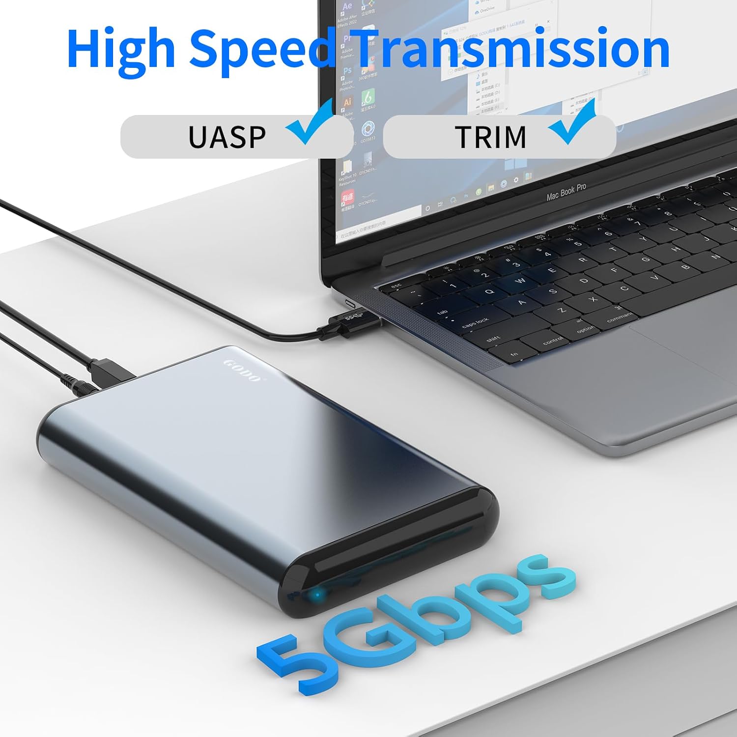GODO SAS to USB 3.0 Hard Drive Adapter,SAS/SATA Hard Drive Enclosure Reader Docking Station for 3.5 inch HDD SSD with 12V/3A Power Adapter,Support up to 20TB and UASP Tool Free