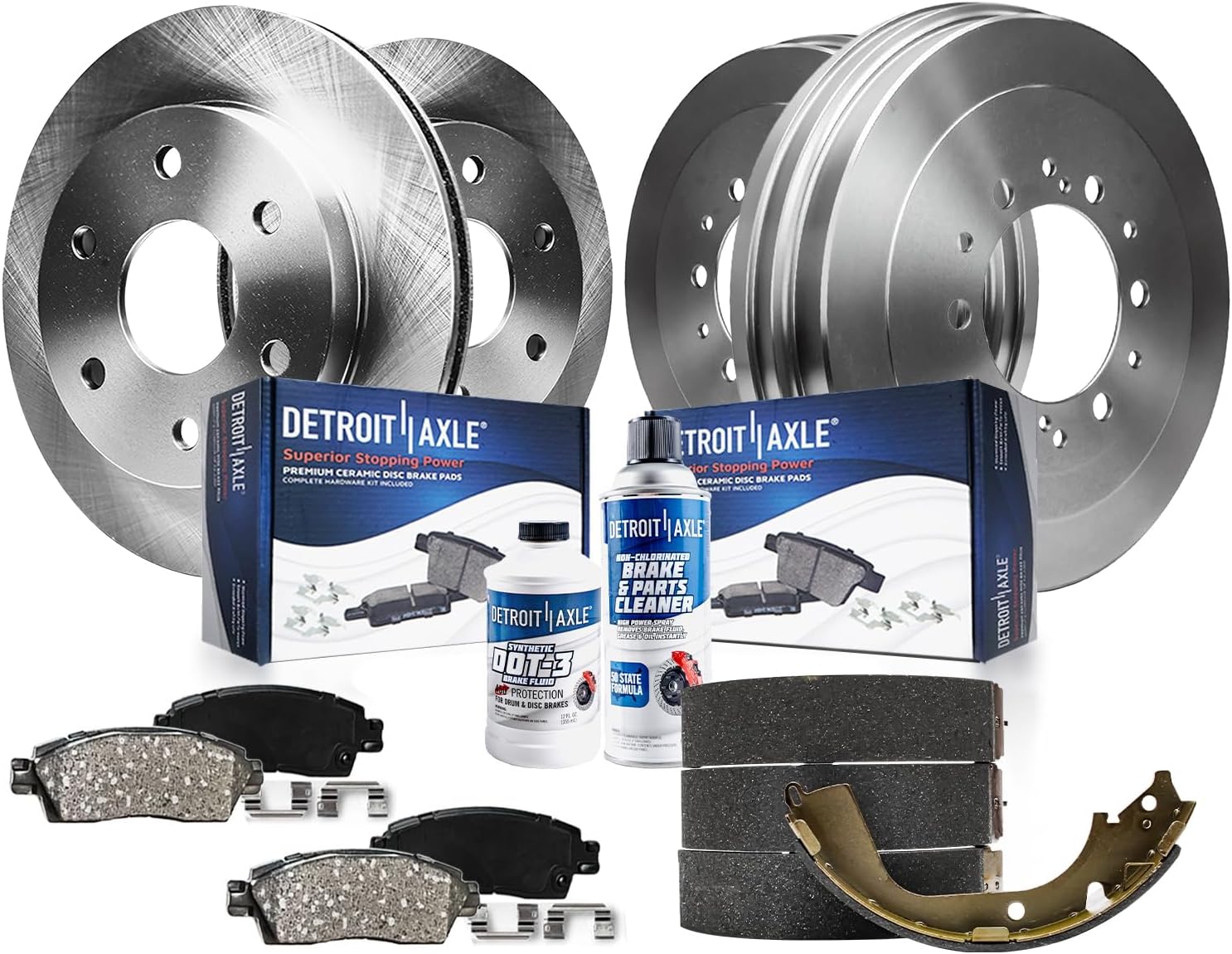 Detroit Axle - 10pc Brake Kit for 2004 Toyota Tacoma 2002 4Runner, Front Disc Brake Rotors Ceramic Brakes Pads, Rear Brakes Drums and Semi-Metallic Shoes Replacement : 11.69' Inch Rotor