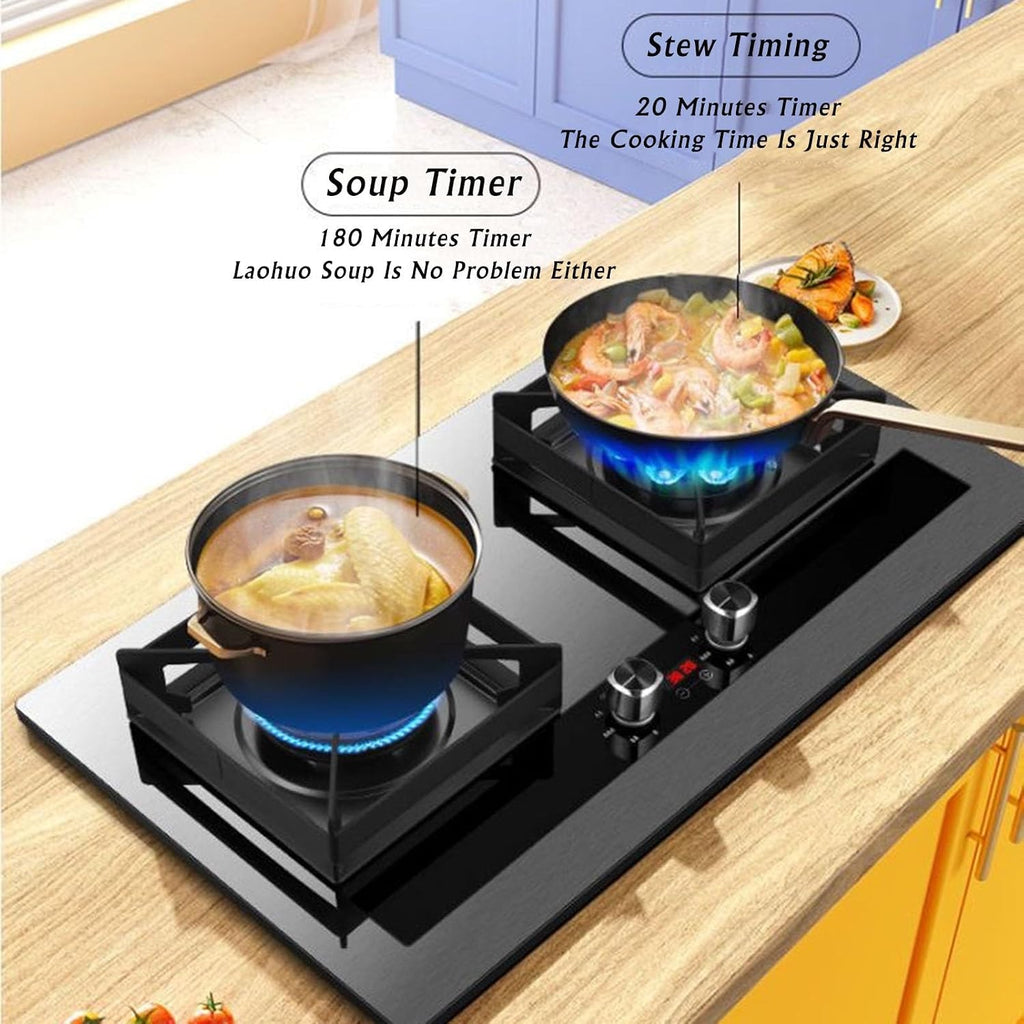 NIKKHO Gas Stove,NG/LPG Convertible,Stainless Steel 2 Burners Gas Stoves Cooktop with Thermocouple Protection Gas Cooktop,Suitable for Apartments,Indoor,5.2KW/17742.4BTU (Color : LPG)