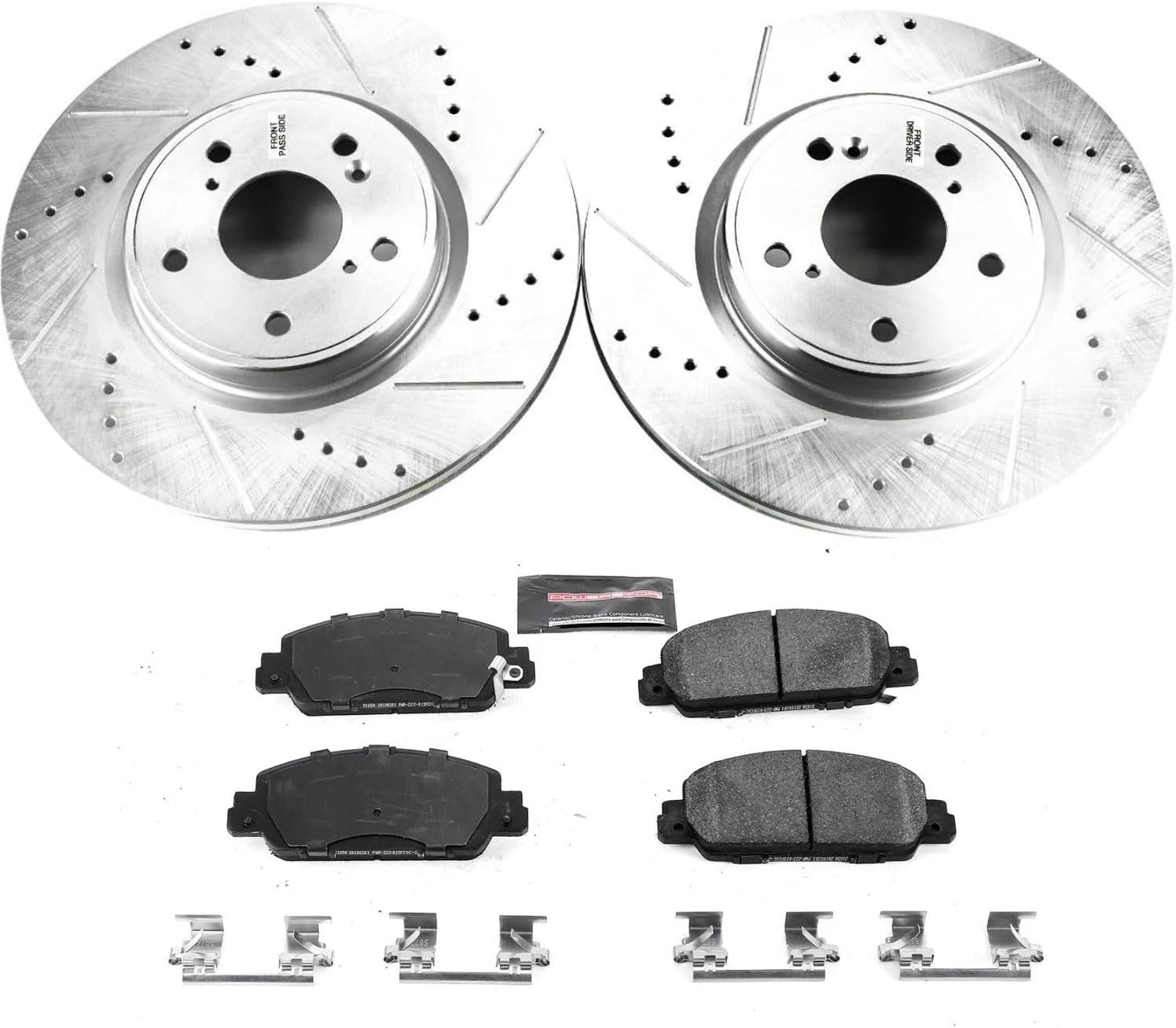 PowerStop Front Brake Kit for Acura Integra 2023-25 |Honda Accord 2018-25 |Civic 2022-24 - Drilled and Slotted Disc Rotors with Carbon-Fiber Ceramic Brake Pads Replacement, K8165