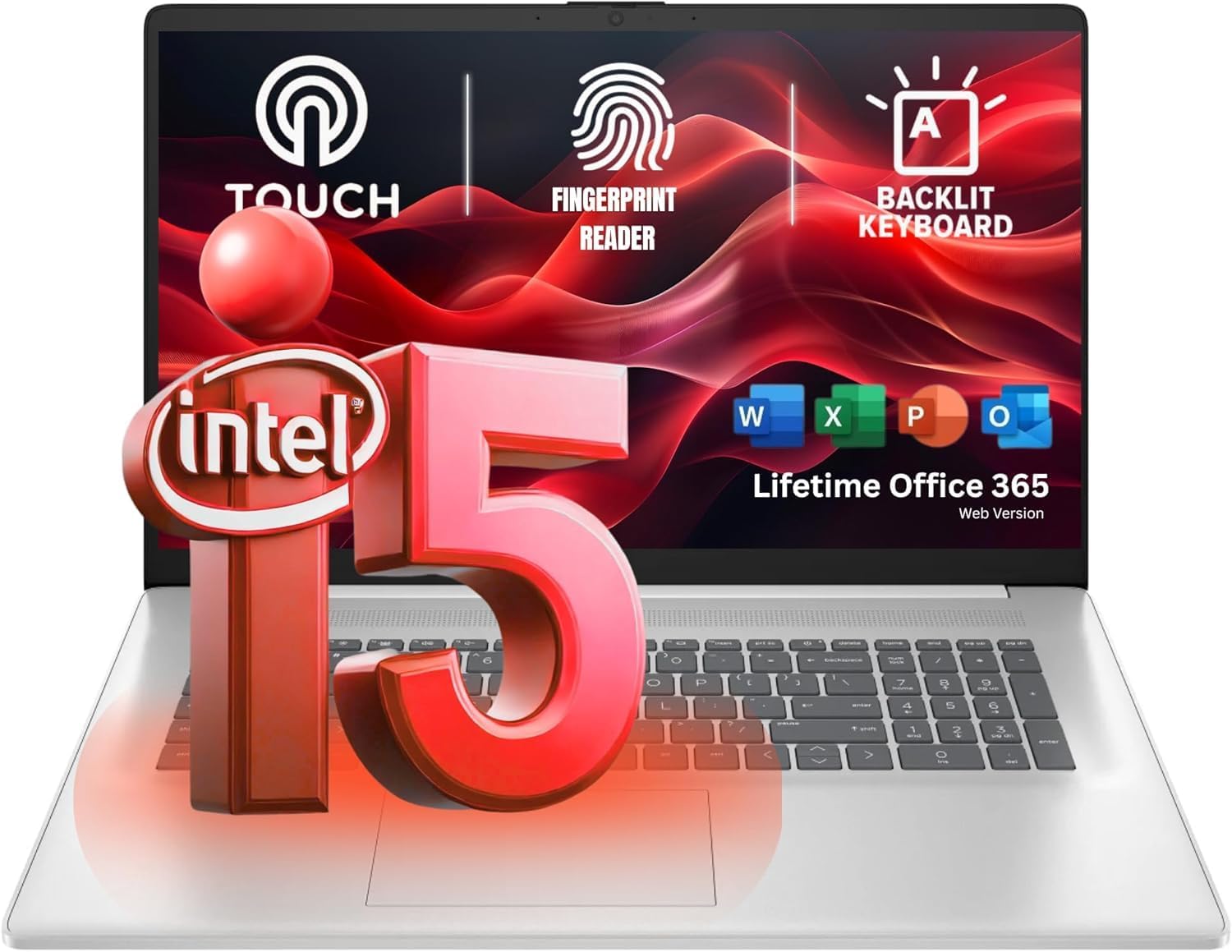 HP 17.3' Touchcreen Laptop - Backlit KB and Fingerprint Reader - Intel 13th 10-Core i5-16GB RAM, 1TB SSD - Win 11 Home and Microsoft 365 Web w/o Mouse