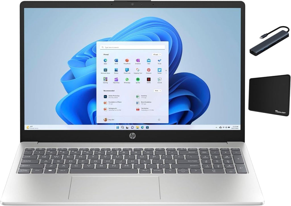 HP 15.6 inch FHD IPS Touch Laptop, AMD Ryzen 7 7730U, 16GB DDR4 RAM, 1TB SSD, Webcam, Windows 11 Home, Copilot AI, Natural Silver with TGYAccessories