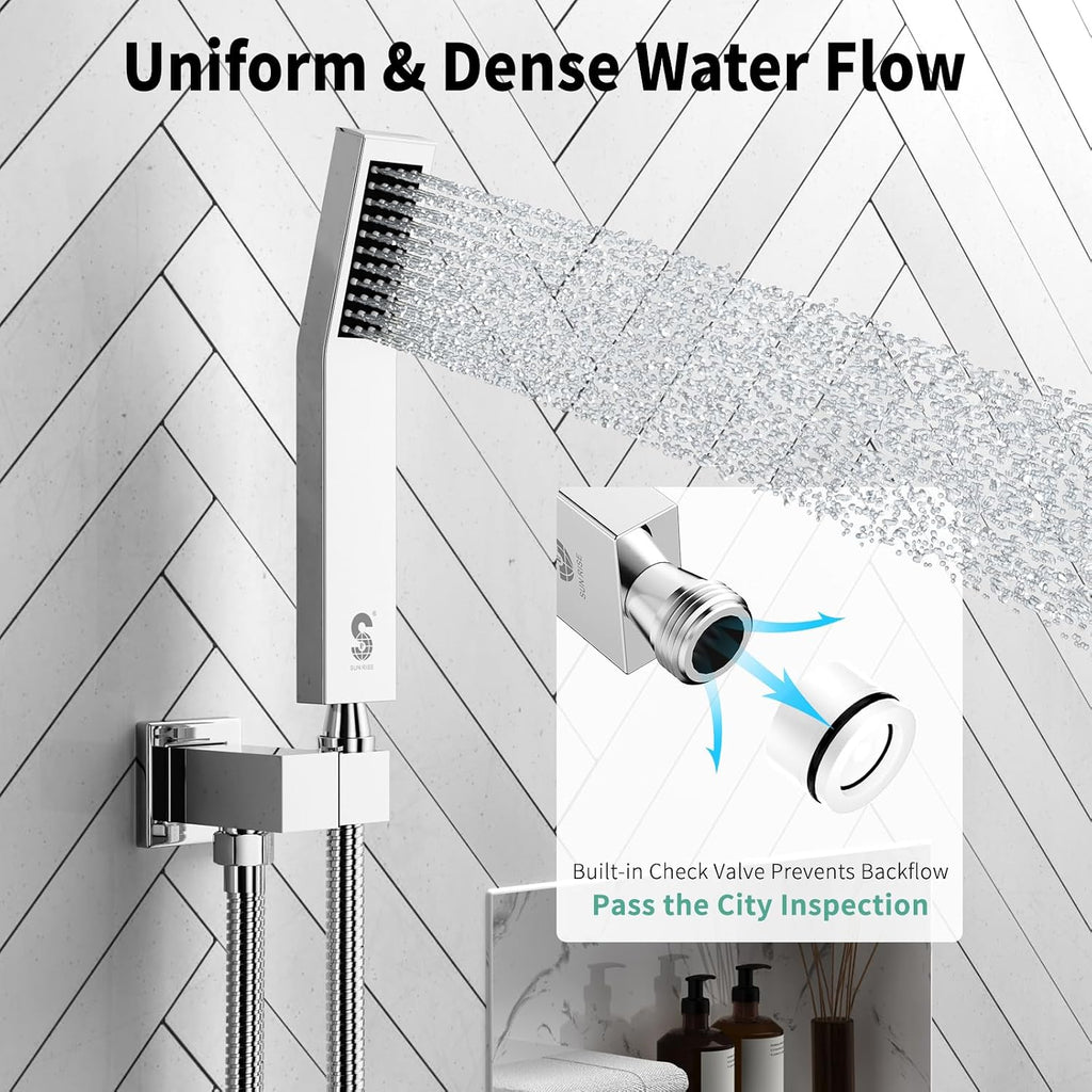 SR SUN RISE 16 Inches Polished Chrome Shower Faucet System Bathroom Luxury Rain Mixer Shower Faucet Set Ceiling Mounted Rainfall Shower Head Set (Contain Shower Faucet Rough-In Valve Body and Trim)