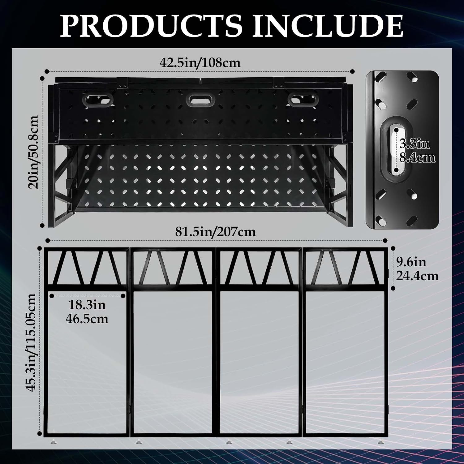 Portable DJ Booth Facade Stand, Foldable DJ Table 40' x 20' x 45' Tabletop, DJ Facade Station for DJ Controller, Mixer & LaptopEvents&Parties – Includes Carry Bag&Two Metal Corner Tables.