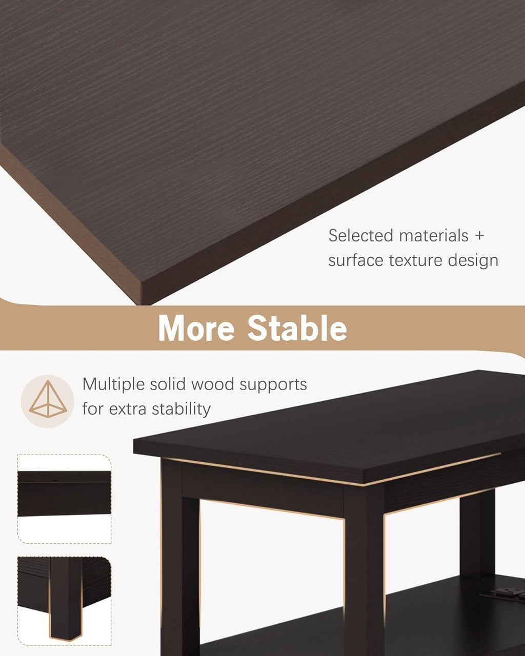 3-Tier Side Table Slim Sofa End Table with 2 Drawers and 1 Open Shelf Narrow Space for Living Room, Espresso Power (Outlets and USB Ports Included) Set of 2