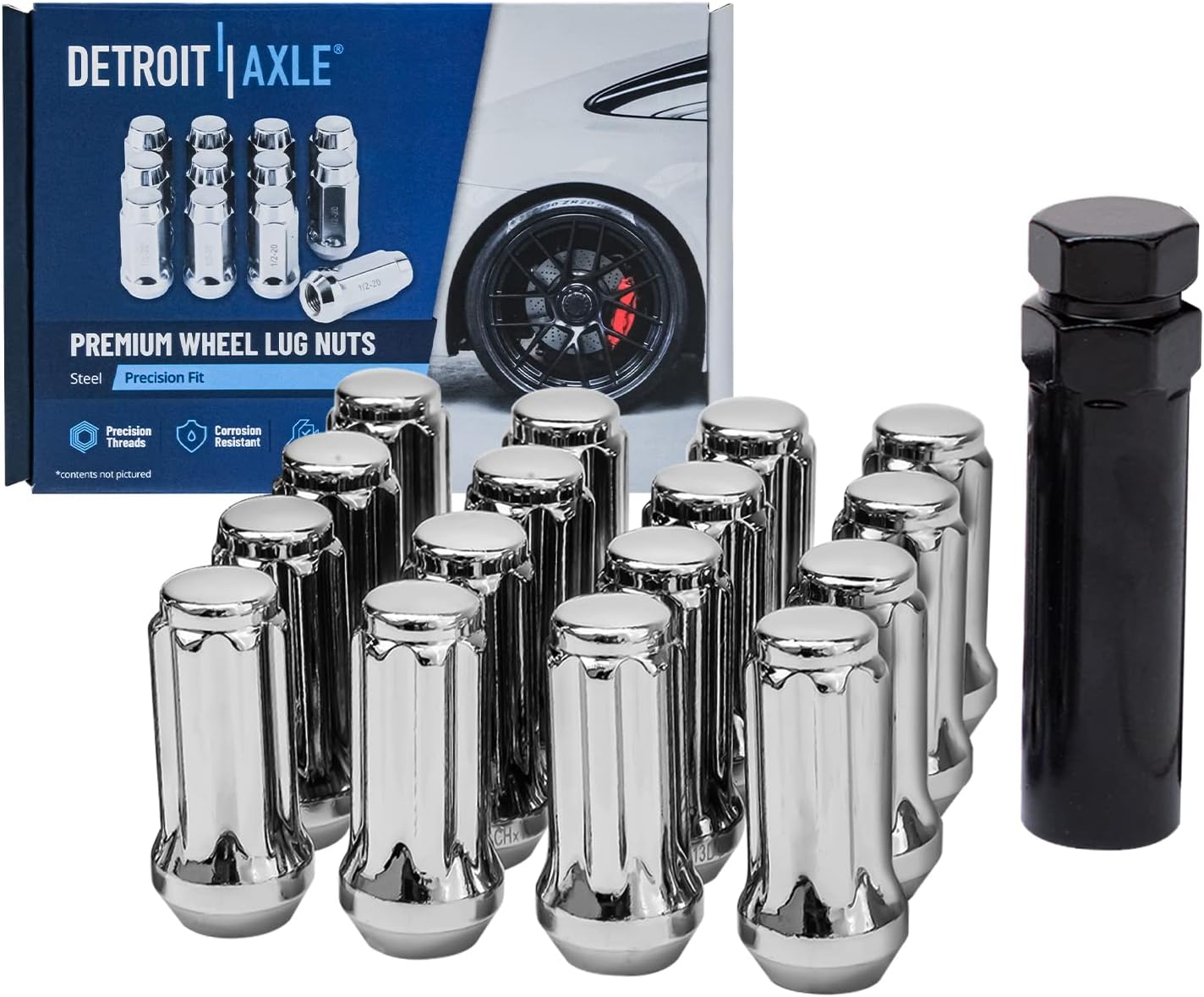 Detroit Axle - Front Brake Kit for Chevy GMC Silverado Sierra 1500 2500 3500 HD Express Savana 2500 3500 Avalanche Suburban Yukon XL 2500 Cadillac DTS DeVille Hummer H2, Brake Rotors Pads Lug Nuts