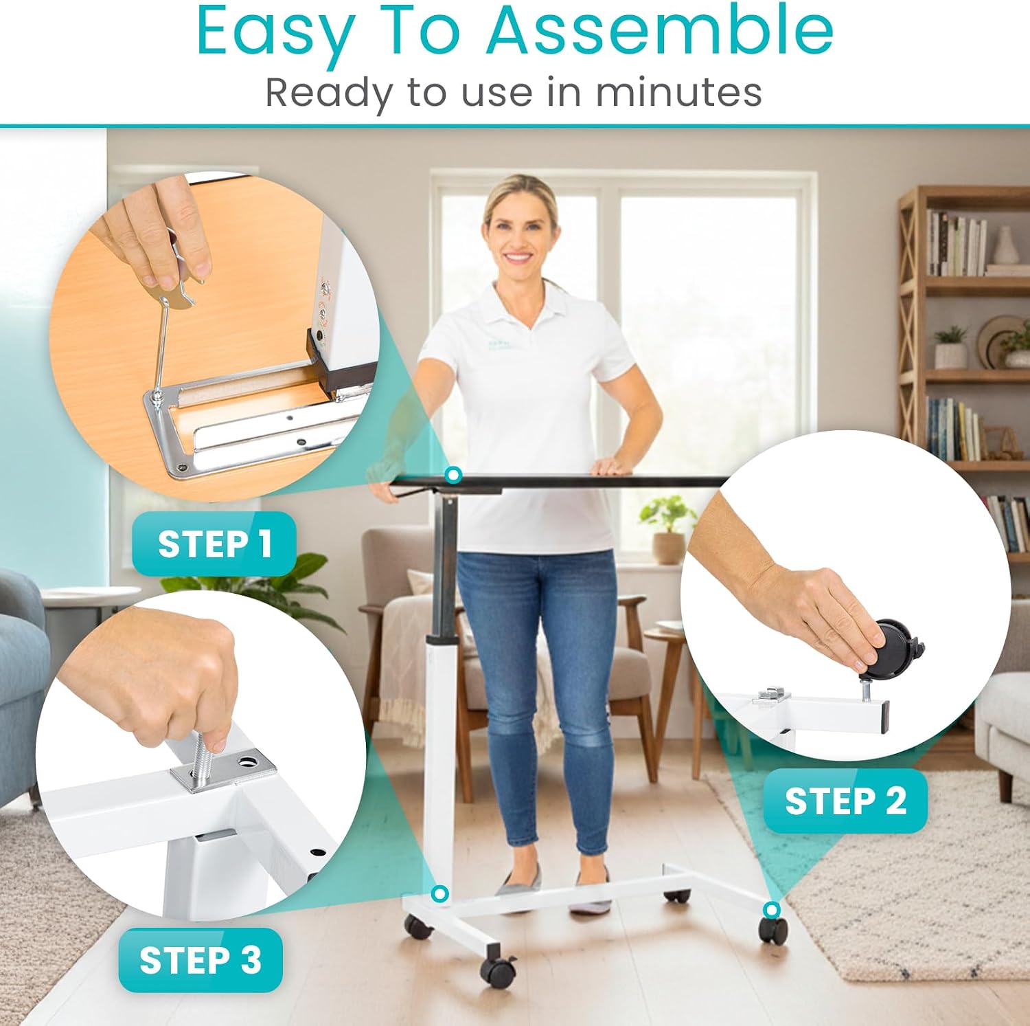 Vive Overbed Table (XL) - Hospital Bed Table - Swivel Wheel Rolling Tray - Adjustable Over Bedside Home Desk - Laptop, Reading, Eating Breakfast Cart Stand - Bedridden, Elderly (Brown)
