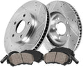 Callahan Front Brake Kit For Mercedes-Benz GL350 GL450 GLS450 GLS550 Drilled and Slotted Brake Rotors and Ceramic Pads with Sensor Wires