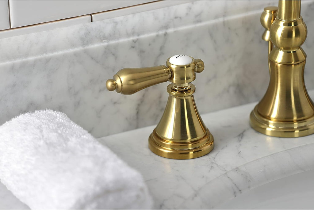 Kingston Brass KS2987BAL Heirloom Widespread Bathroom Faucet with Brass Pop-Up, Brushed Brass