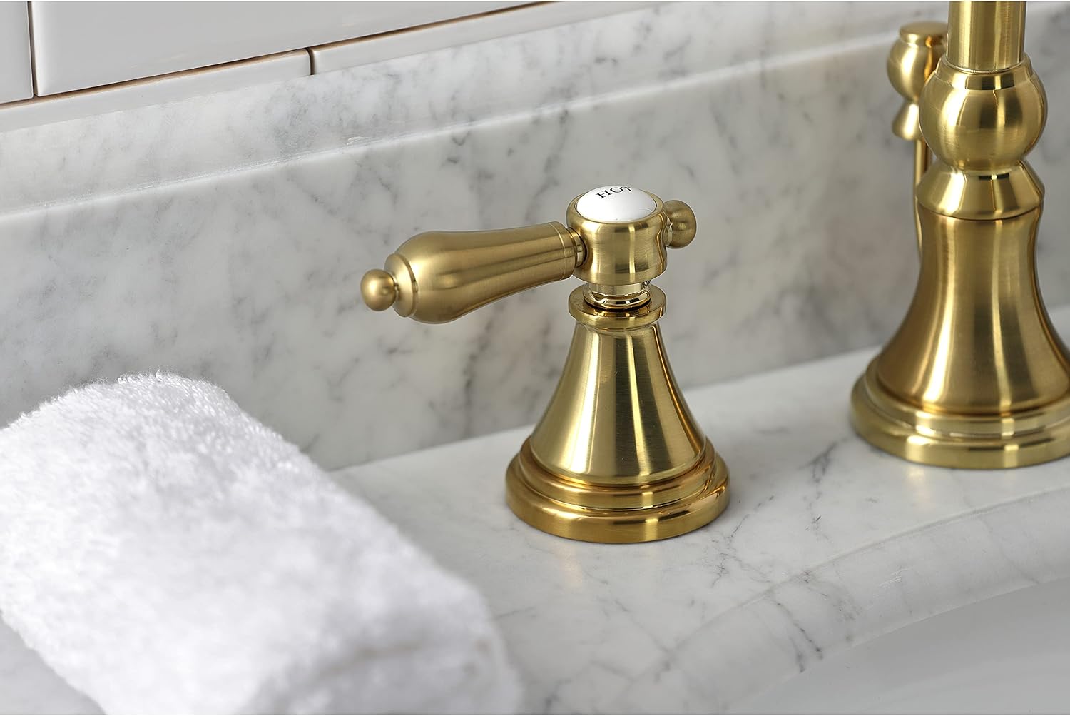 Kingston Brass KS2987BAL Heirloom Widespread Bathroom Faucet with Brass Pop-Up, Brushed Brass