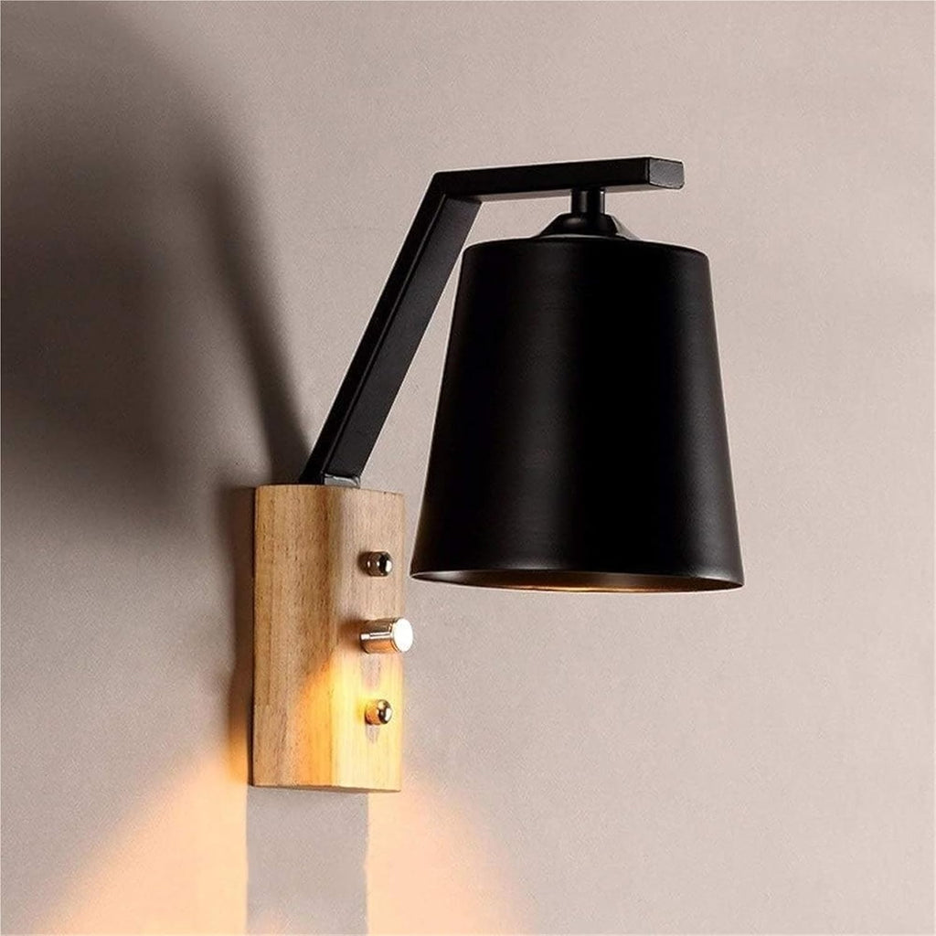 Wall Light Modern Wooden Wrought Iron LED Wall Lamps Minimaslist Bedroom Bedside Reading Lamp E27 Lighting Fixtures Wall Sconce Home Decor Ceiling Light(Black)