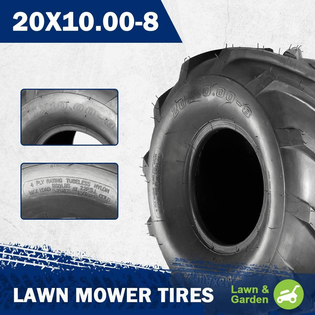 MaxAuto 20x10-8 Ag Lug Riding Mower Tires, 20x10.00-8 Garden Tractor Turf Tires, 20x10x8 Super Lug Ag Tractor Tire, 4Ply Tubeless, 1190lbs Capacity, Set of 2