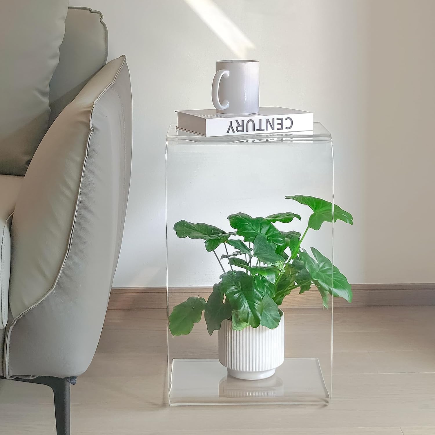 Clear Acrylic End Table, 20' L x 12' W x 12' H x 0.5' Thick C-Shape Clear Side Tables, Modern Lucite Coffee Table for Living Room, Bedroom, Bathroom, Office, Kitchens No Installation (2pcs)