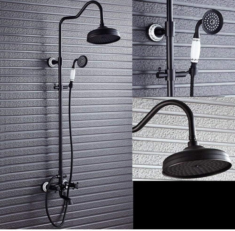 Shower Set Guhaibo Continental Vintage High-End Comfortable Bathroom Black Bronze Round Type Rubber Top Spray Handheld Top Spray Hot and Cold Dual Use Shower Set