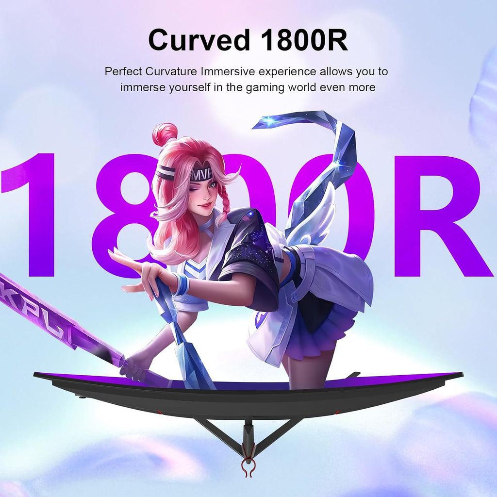 27 inch Curved Monitor 100Hz Computer MonitorFHD 1080p,HDR,99% sRGB,1800R,VESA Compatible,for Tablet,Desktop,Narrow Bezels on Three Sides, Blue Light Filter,Laptop and PC Work Gaming