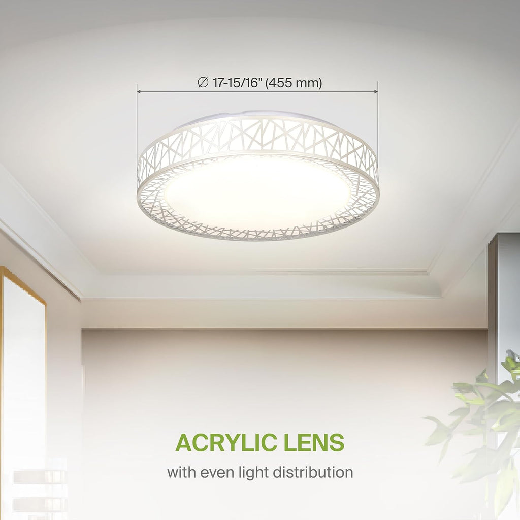 ASD 18 Inch LED Flush Mount Ceiling Light Fixture for Bedroom, 35W 1992LM 5CCT 2700K-5000K, Dimmable Lights, Dining, Living Room, Kitchen Lamps, Modern Home Lighting Fixtures, Nickel, ETL, 2 Pack